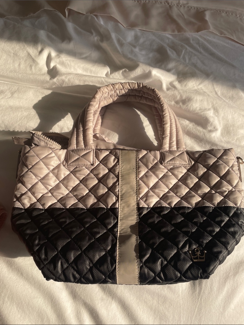 Oliver Thomas Quilted Two-Tone Tote in Light Pink and Black